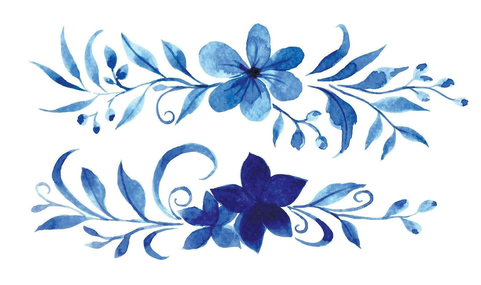 Aquarell Zeichnung, Blau Ornament von Blumen und Blätter, gzhel. abstrakt Blumen vektor