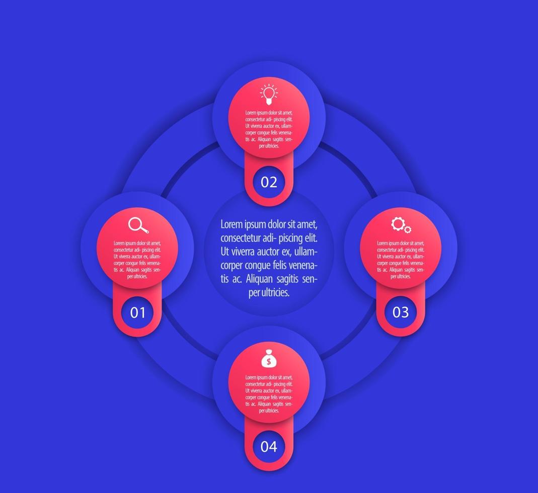 Business-Infografik-Vorlage, 1, 2, 3, 4 Schritte in Blau und Rot vektor