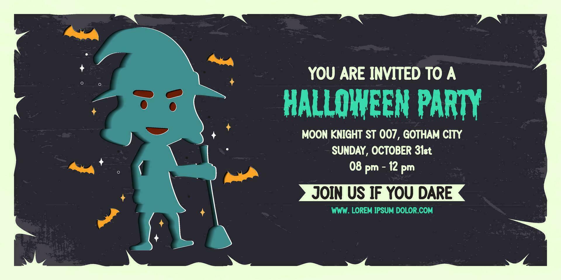 Halloween Party Einladung Banner Hintergrund im Papier Schnitt Stil. vektor