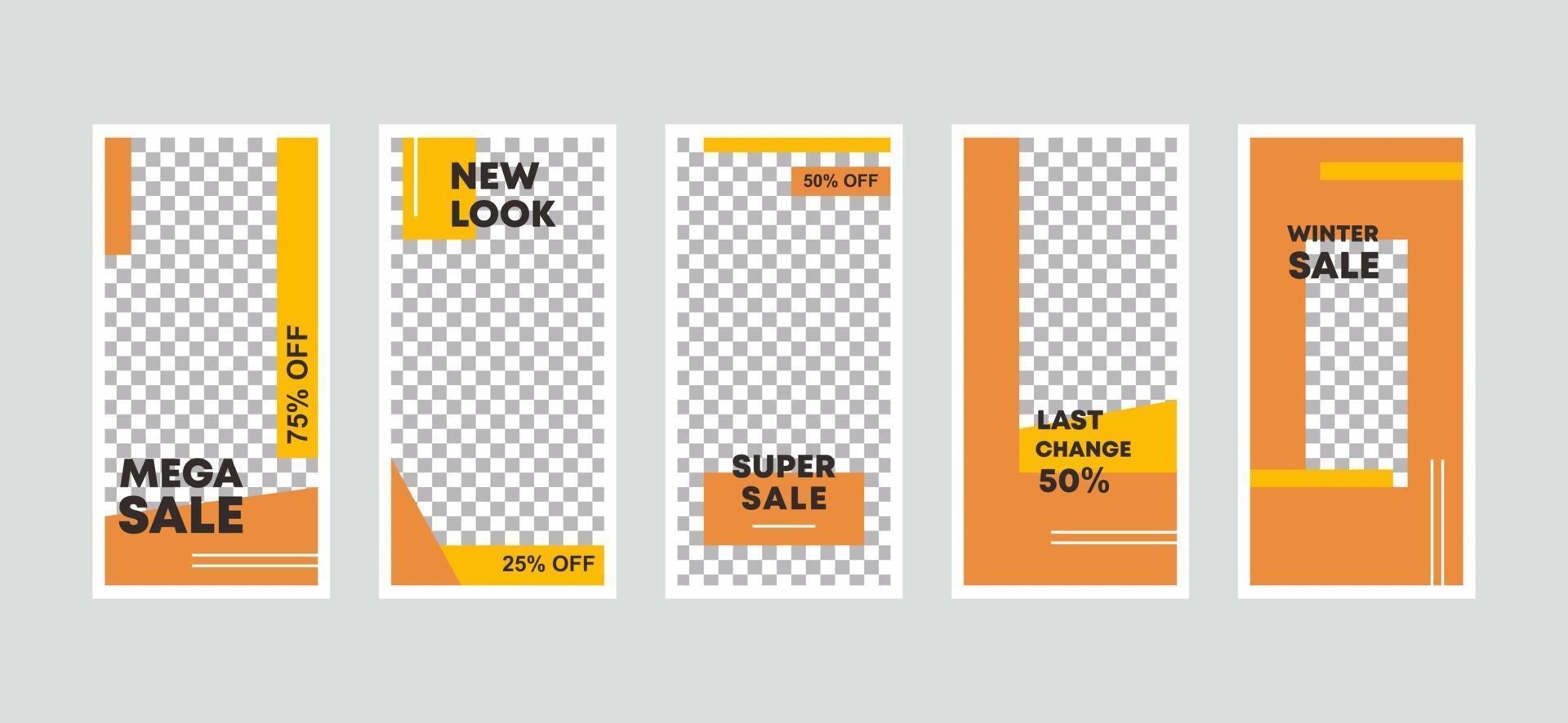 Set von Social-Media-Geschichten und Post-Frame. Vorlagen entwerfen Hintergründe für ig Stories Modeverkaufsförderung. Mockup für persönlichen Blog, Shop oder User Story. Vektorlayout Mega großer Verkauf vektor