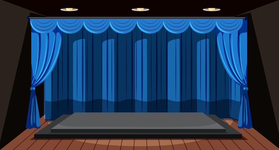 Eine leere Bühne mit blauem Vorhang vektor