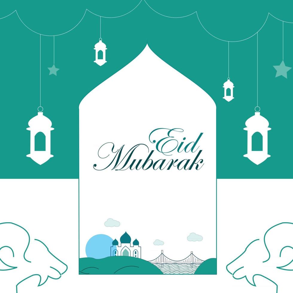 Poster von Eid Mubarak auf dem grünen, weißen Hintergrund. vektor