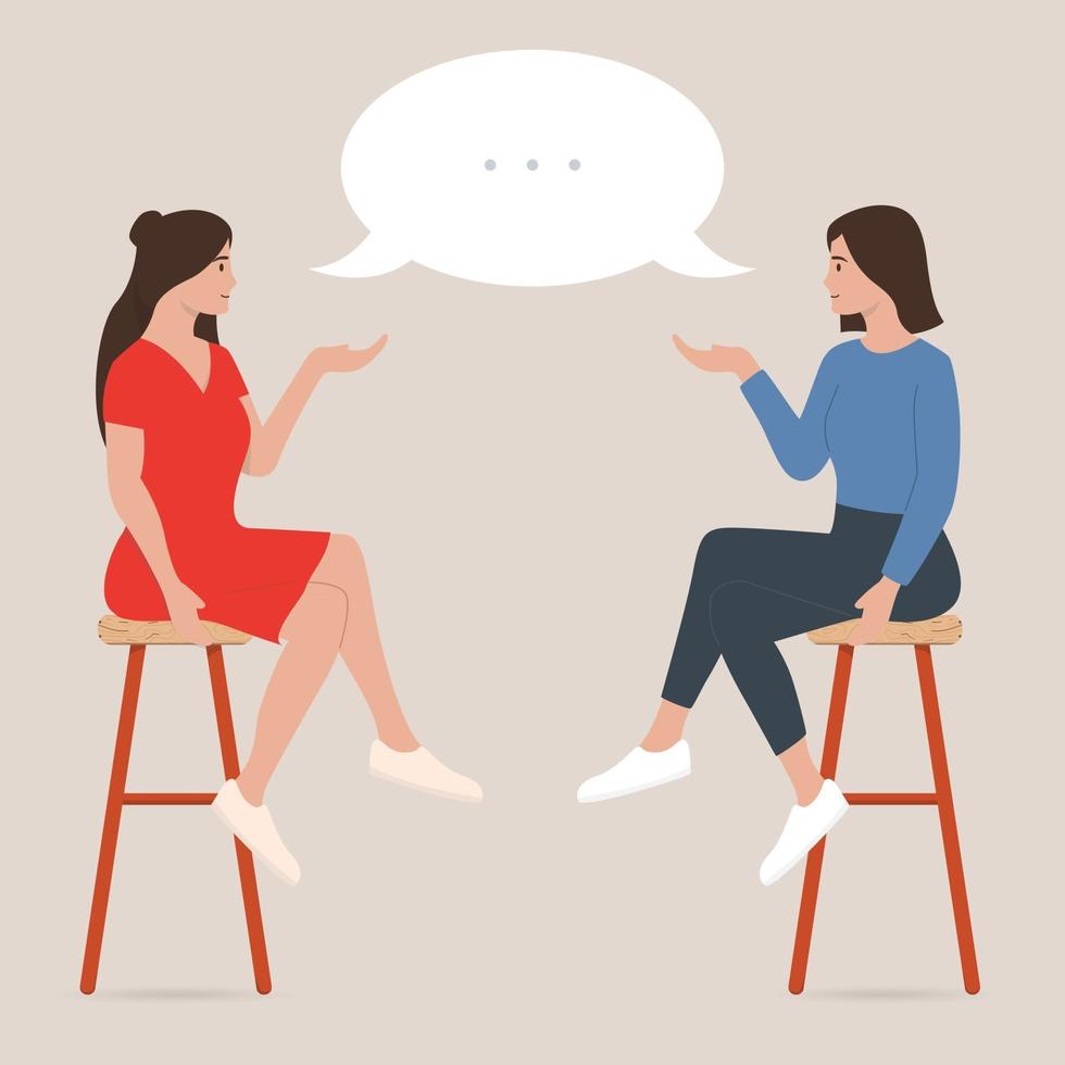 två kvinnor sitter och pratar på café vektor