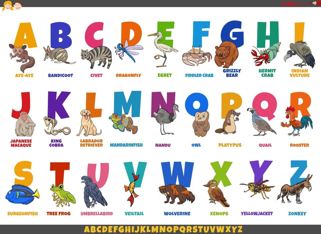 Cartoon-Alphabet-Set mit Comic-Tierfiguren vektor