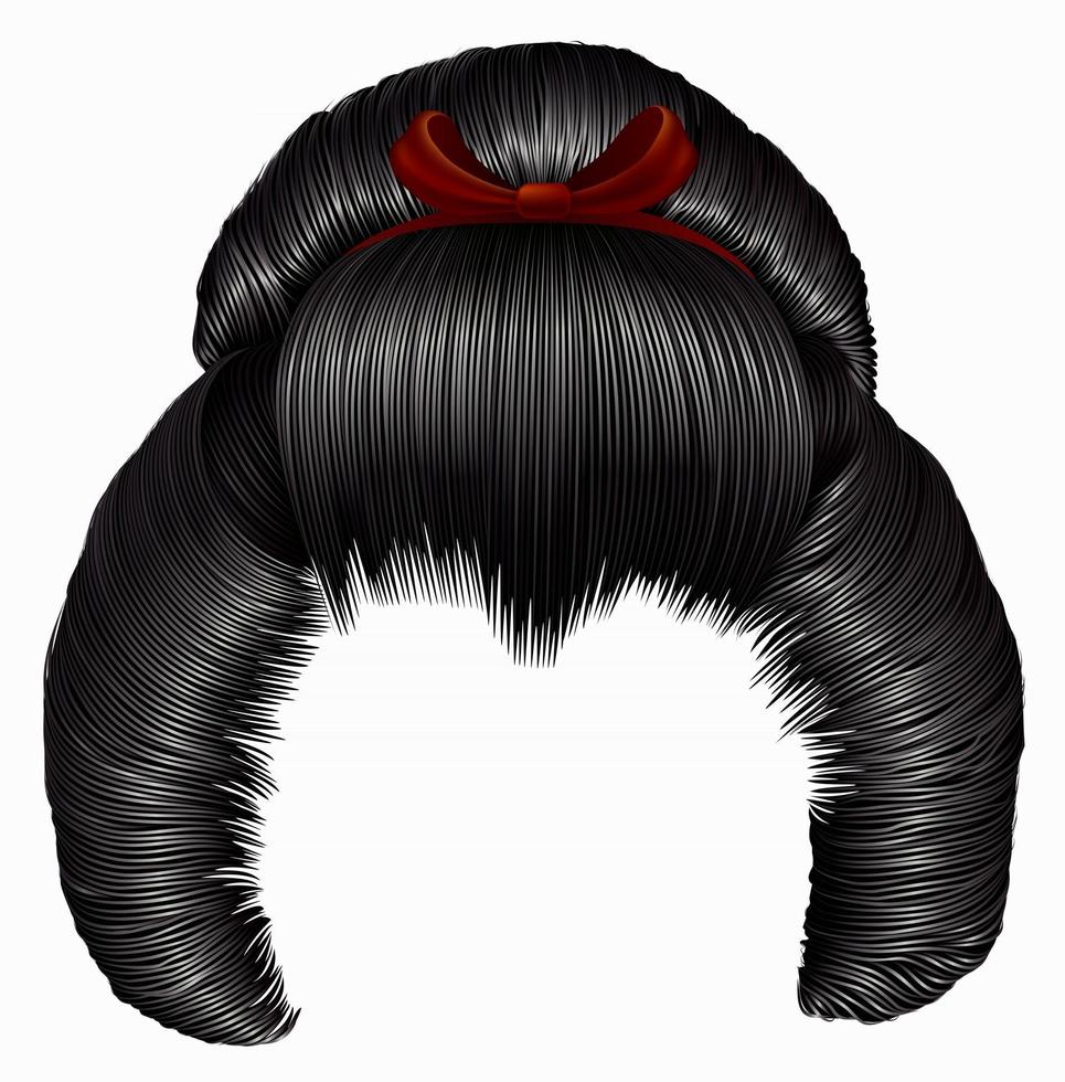 japanischer Haarstil mit Haarspange. Haare schwarze brünette Farben. Frauenmode Schönheitsstil. realistische 3d. vektor