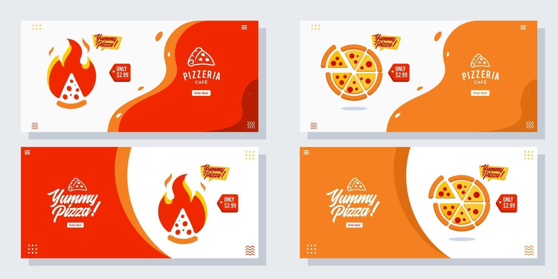 Pizza Pizzeria Flyer Vektor Set Sammlung Cartoon Banner Web ui ux Anzeigen Illustration Hintergrund mit Wurstsymbol, Förderung für Website Homepage