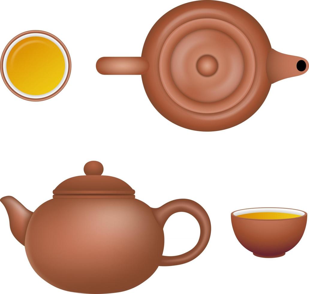 Satz isolierte chinesische Teekannen und Tassen Tee vektor