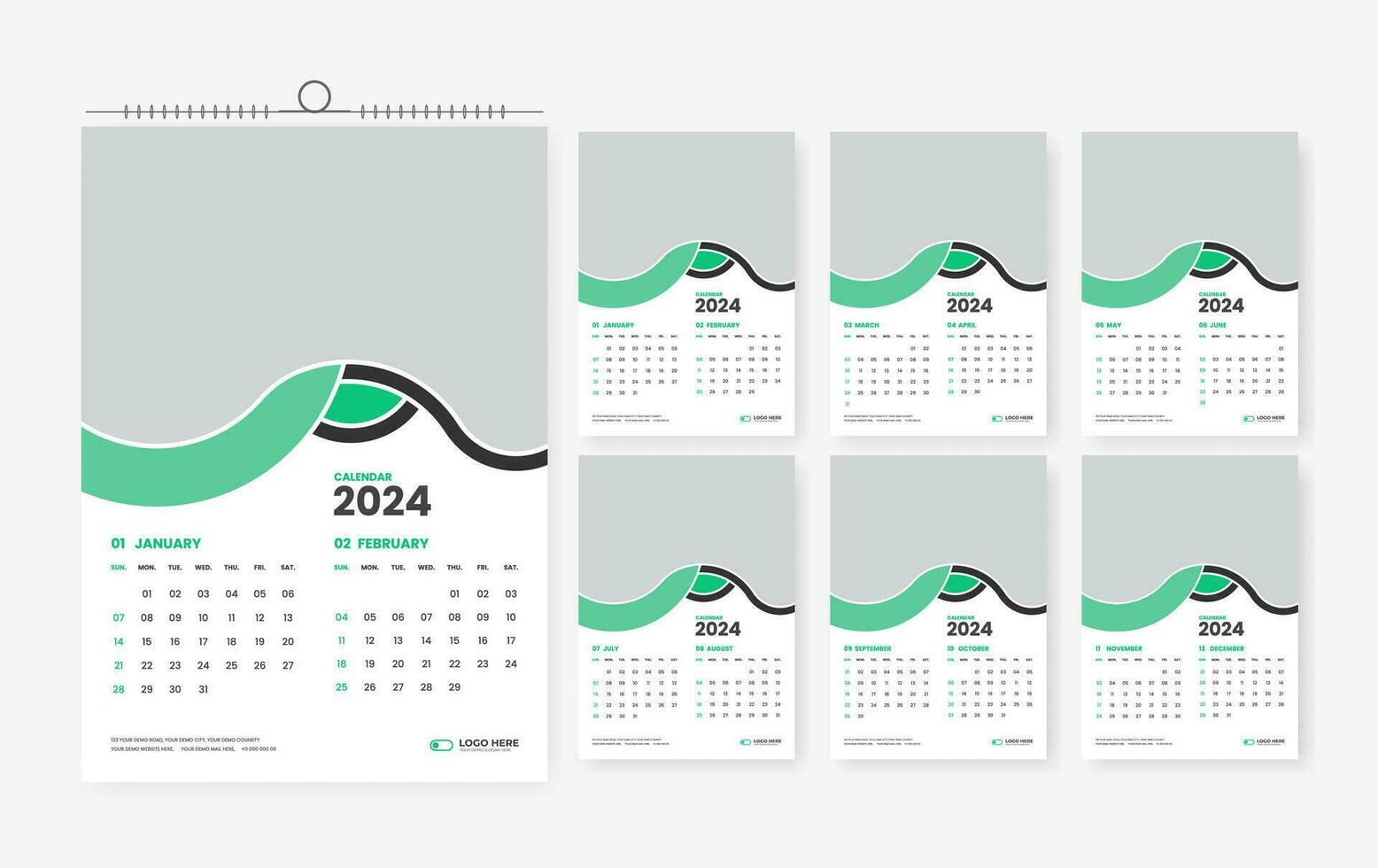 2024 kalender design mall, sex sida 2024 modern skriva ut redo kalender design mall vektor