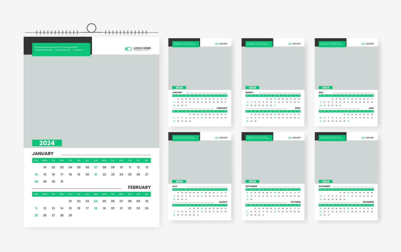 2024 Kalender Design Vorlage, sechs Seite 2024 modern drucken bereit Kalender Design Vorlage vektor