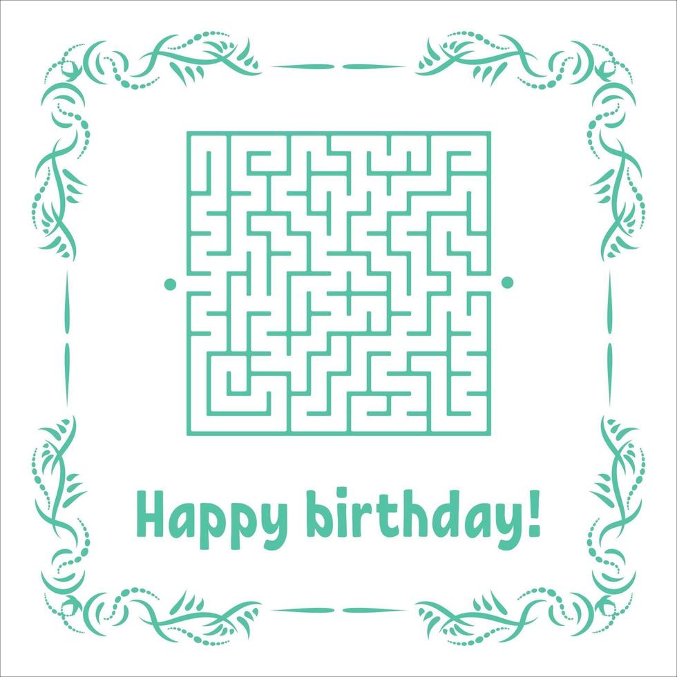 Farbgrußkarte mit einem quadratischen Labyrinth. Alles Gute zum Geburtstag. Spiel für Kinder. Puzzle für Kinder. Labyrinth Rätsel. Vektor-Illustration. Vintage-Rahmen. vektor