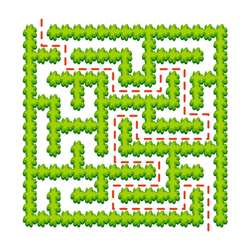 abstraktes quadratisches Labyrinth - grüner Garten. Spiel für Kinder. Puzzle für Kinder. ein Eingang, ein Ausgang. Labyrinth Rätsel. Vektor-Illustration. mit Antwort. vektor