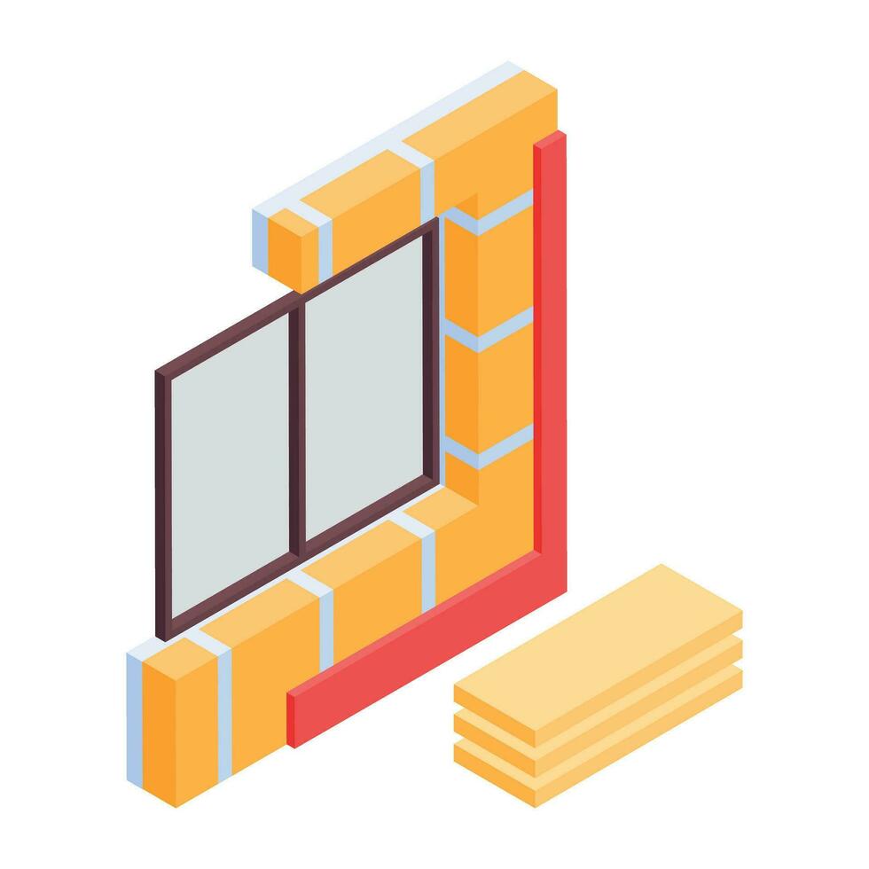 Fenster Festsetzung während Haus Konstruktion, isometrisch Stil Illustration vektor