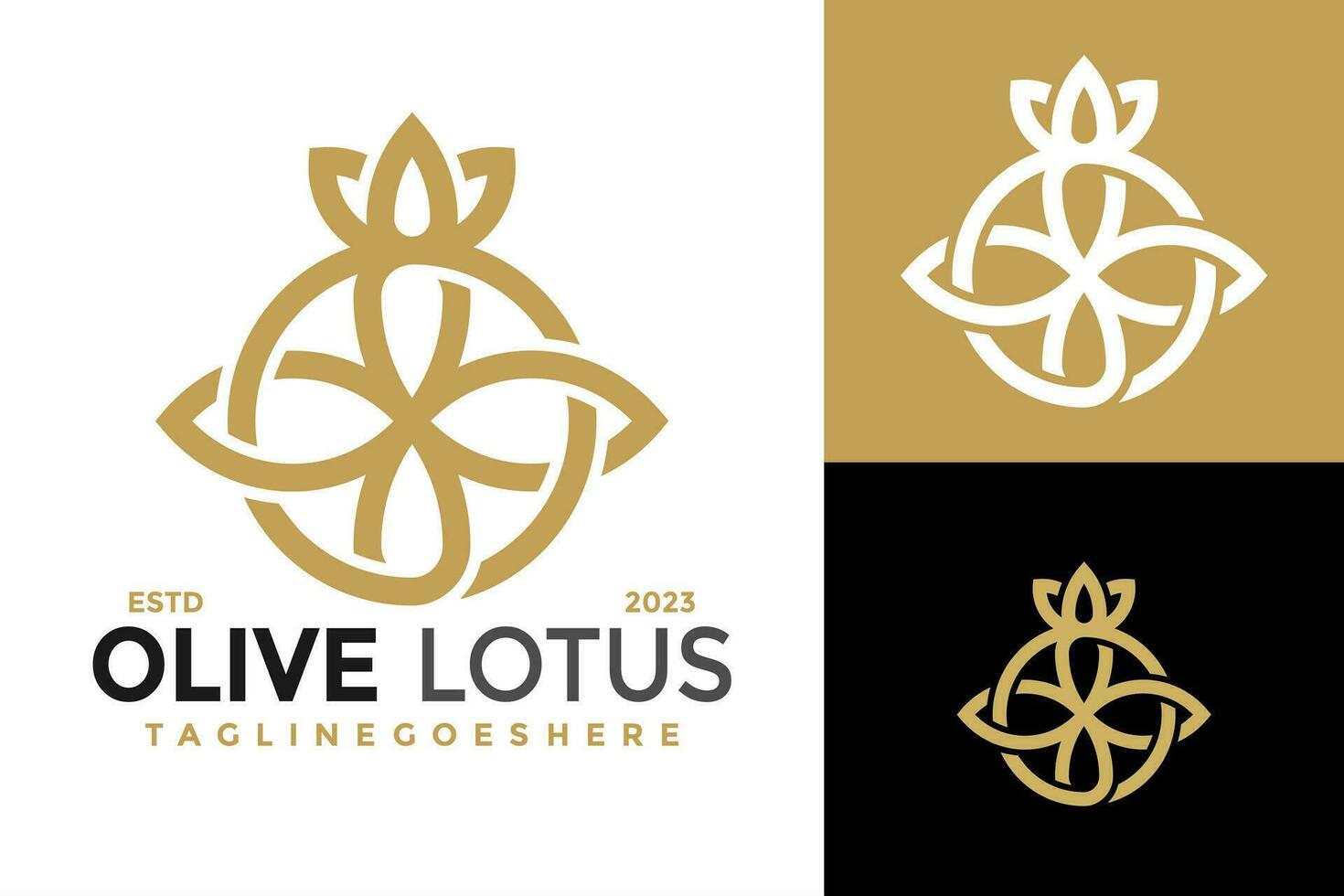 oliv lotus blomma logotyp design vektor symbol ikon illustration