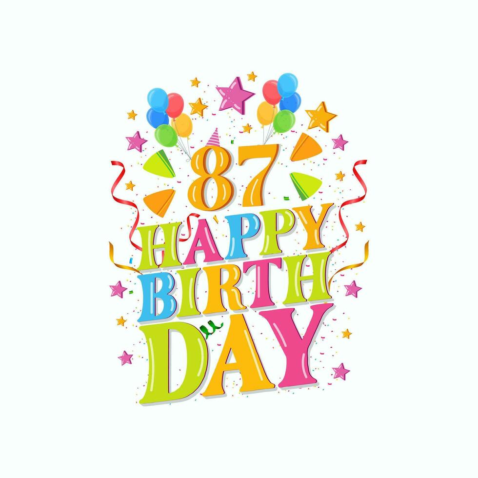 87 år Lycklig födelsedag logotyp med ballonger, vektor illustration 87: e födelsedag firande design