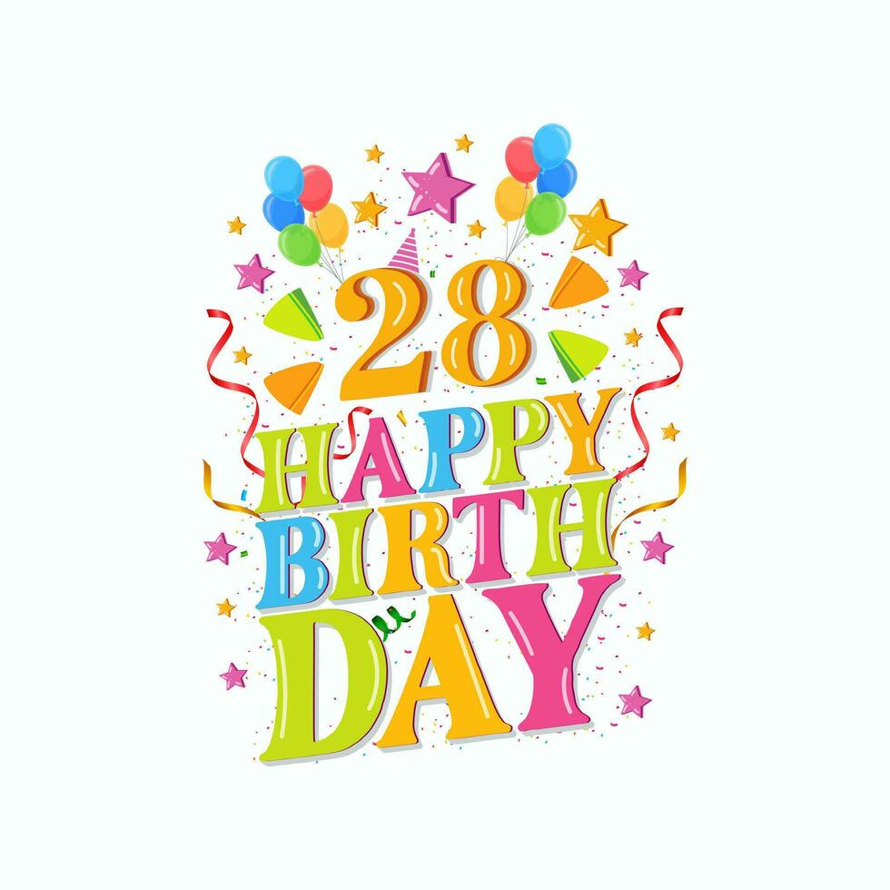 28: e Lycklig födelsedag logotyp med ballonger, vektor illustration design för födelsedag firande, hälsning kort och inbjudan kort.
