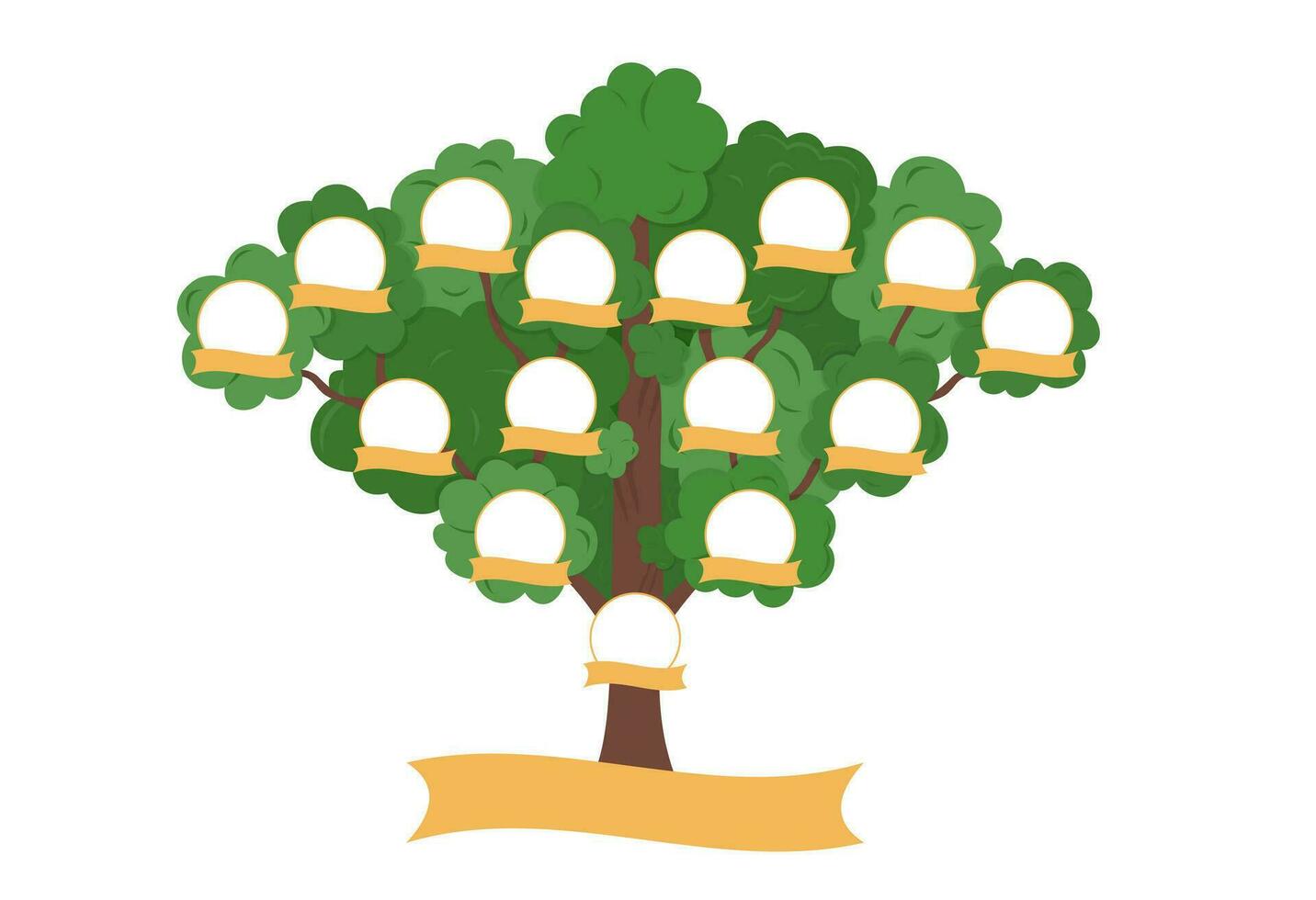 Familie Baum Vorlage. genealogisch Baum mit leer Räume zum Mitglieder von Familie. Beziehung zwischen Kind, Eltern und Großeltern. Erbe Vektor Illustration.