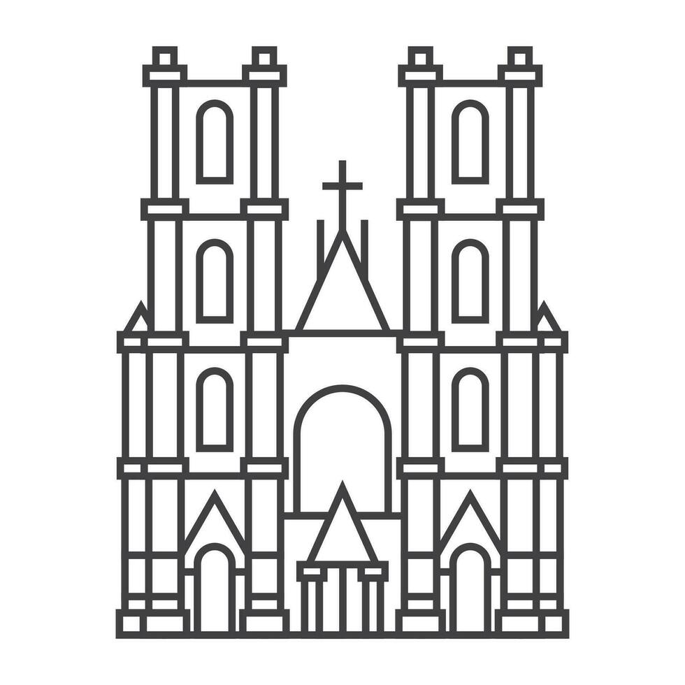 Kathedrale Gebäude Gliederung Symbol. Zeichen beim linear Stil. Christian Kirche. vektor