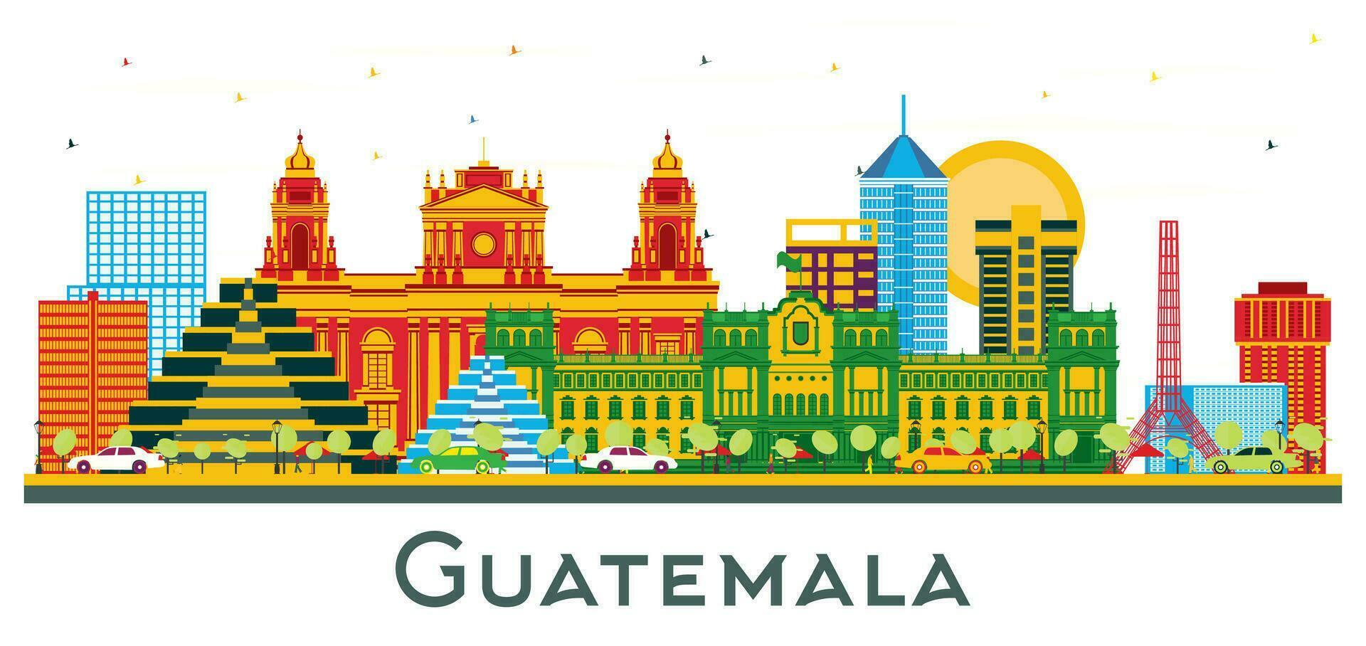 guatemala stad horisont med Färg byggnader isolerat på vit. vektor