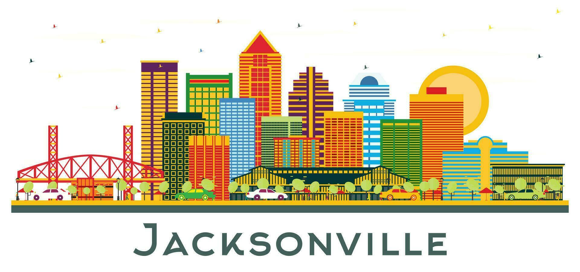 Jacksonville Florida Horizont mit Farbe Gebäude isoliert auf Weiß. vektor
