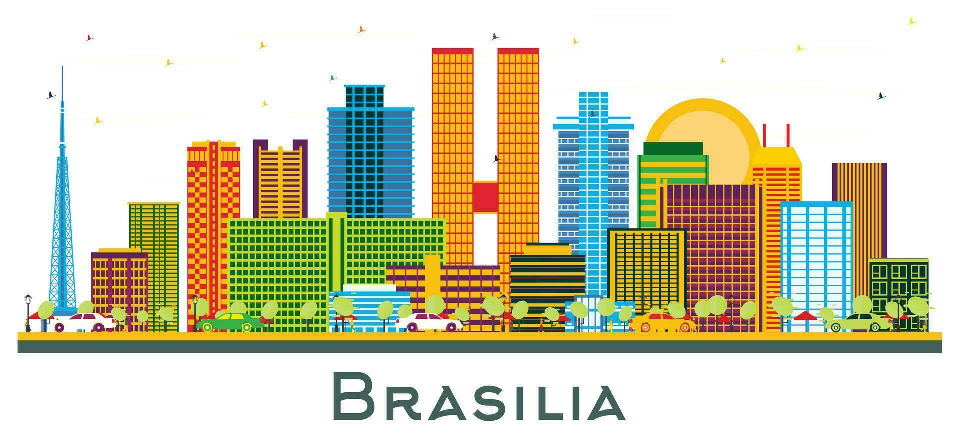 brasilia Brasilien Stadt Horizont mit Farbe Gebäude isoliert auf Weiß. vektor