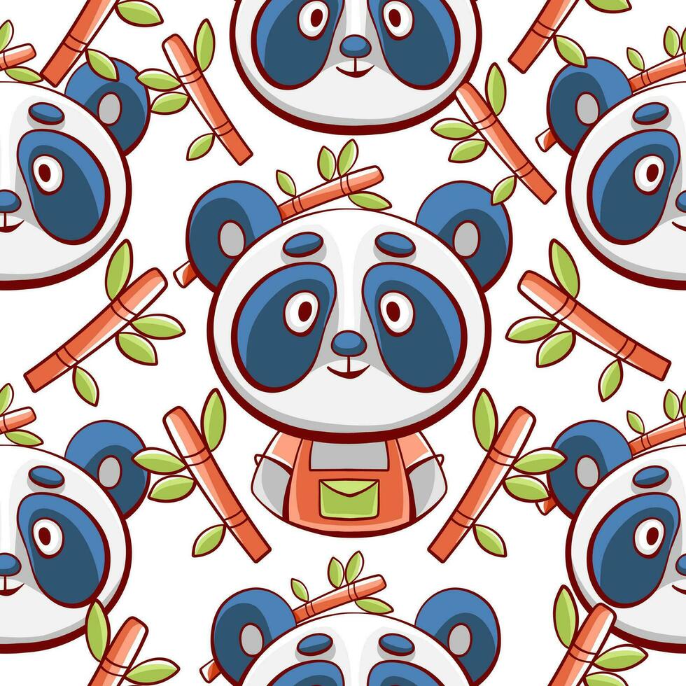vektor mönster av söt panda och bambu i tecknad serie stil