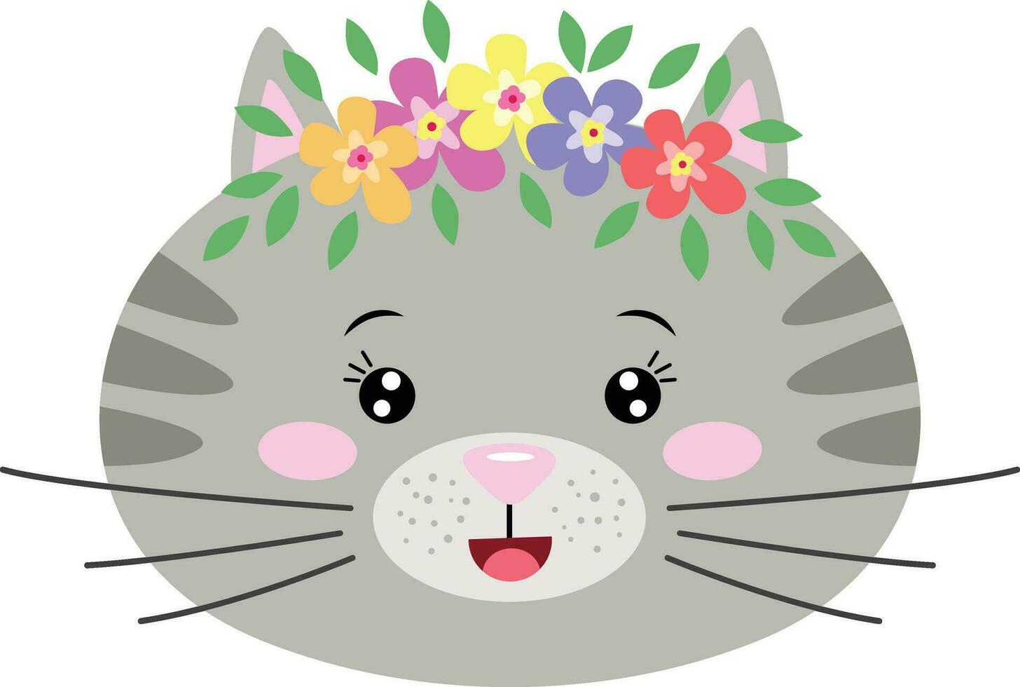 süß Katze Gesicht mit Kranz Blumen- auf Kopf vektor