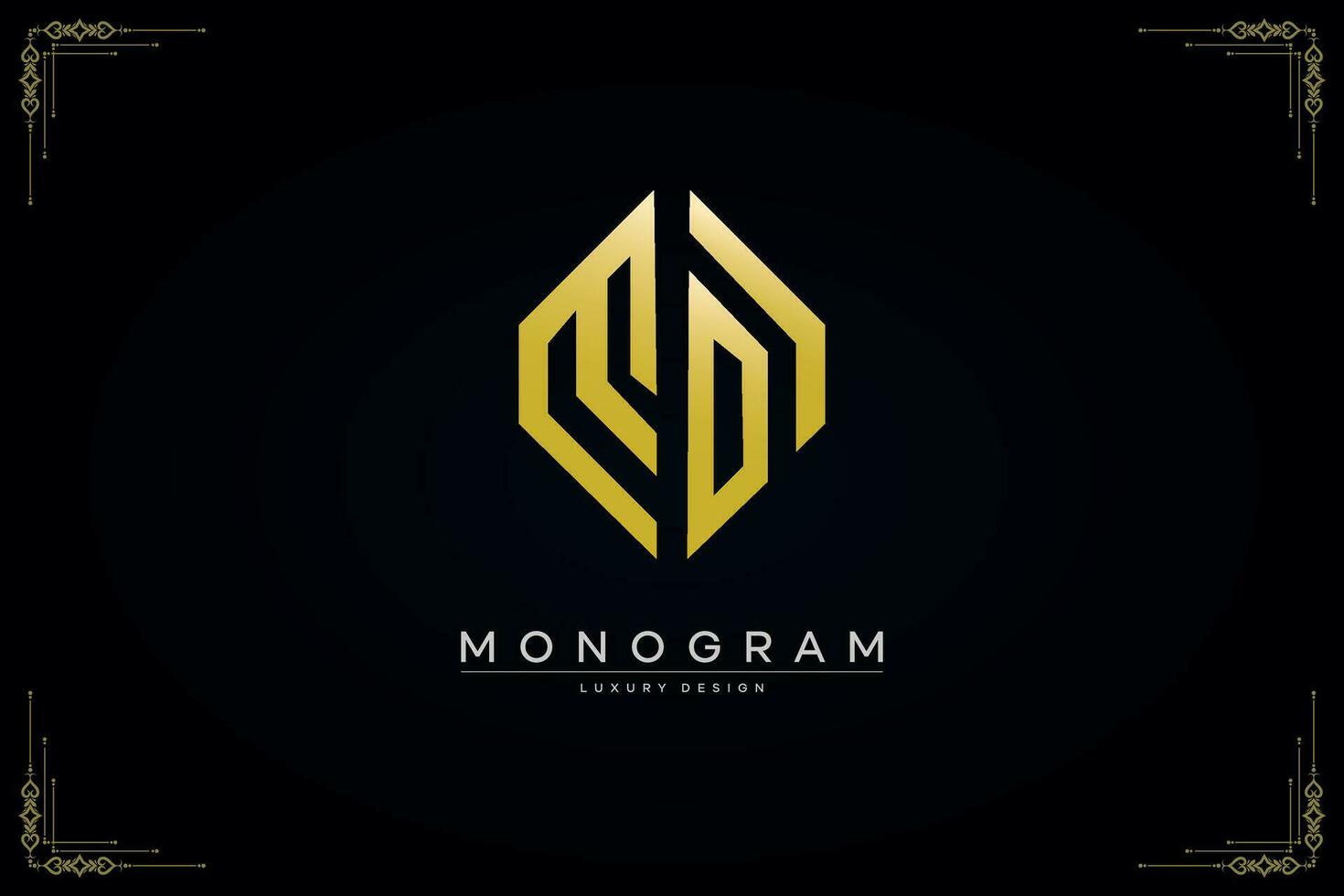 sexhörning md brev ikon lyx monogram guld logotyp vektor illustration mall