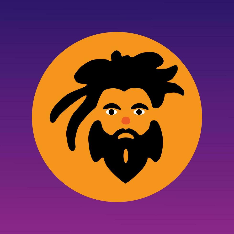 Logo Design von ein Mann mit ein Bart und Dreadlocks auf ein lila Hintergrund vektor