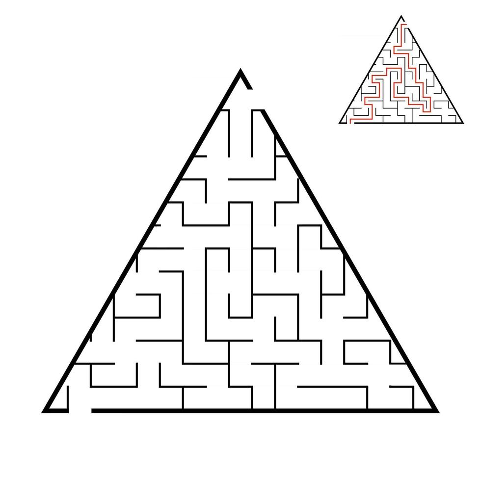 abstraktes dreieckiges Labyrinth. Spiel für Kinder. Puzzle für Kinder. ein Eingang, ein Ausgang. Labyrinth Rätsel. flache Vektorillustration lokalisiert auf weißem Hintergrund. mit Antwort. vektor