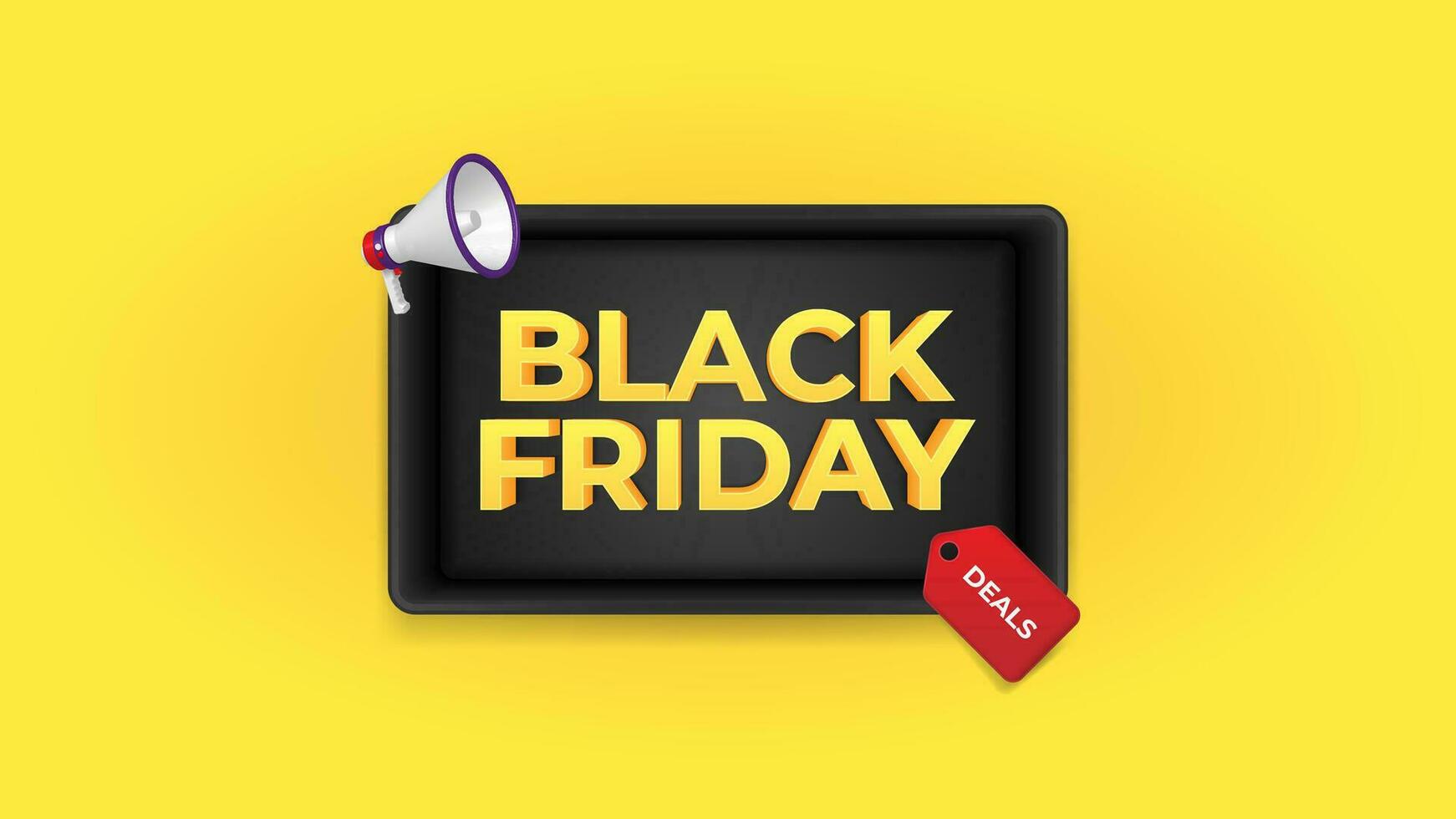 svart fredag särskild försäljning reklam baner mall med megafon och märka på gul bakgrund vektor