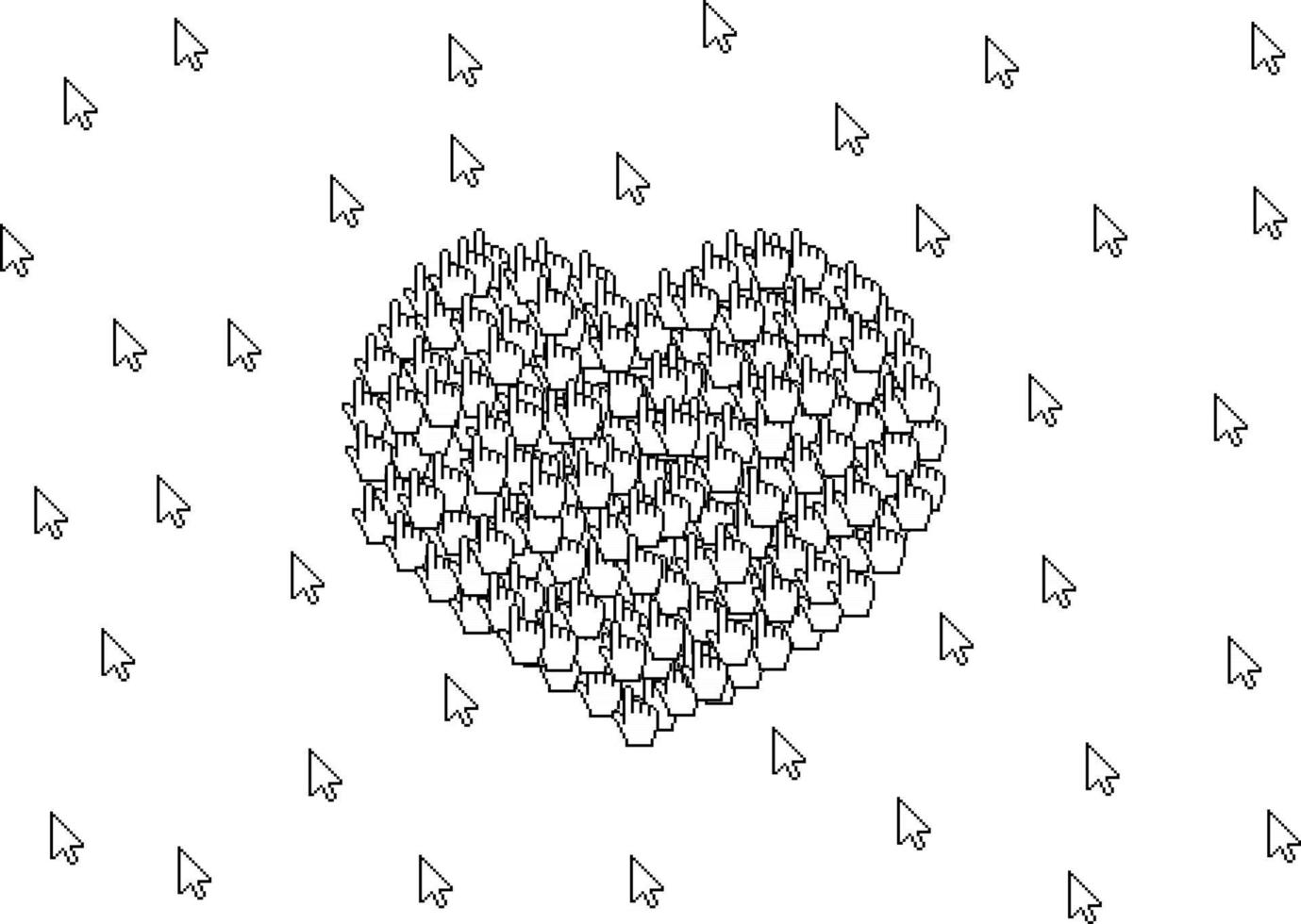 alla hjärtans dagskort många markörer bildar ett tecken på kärlek hjärtsymbol på vit bakgrund vektor