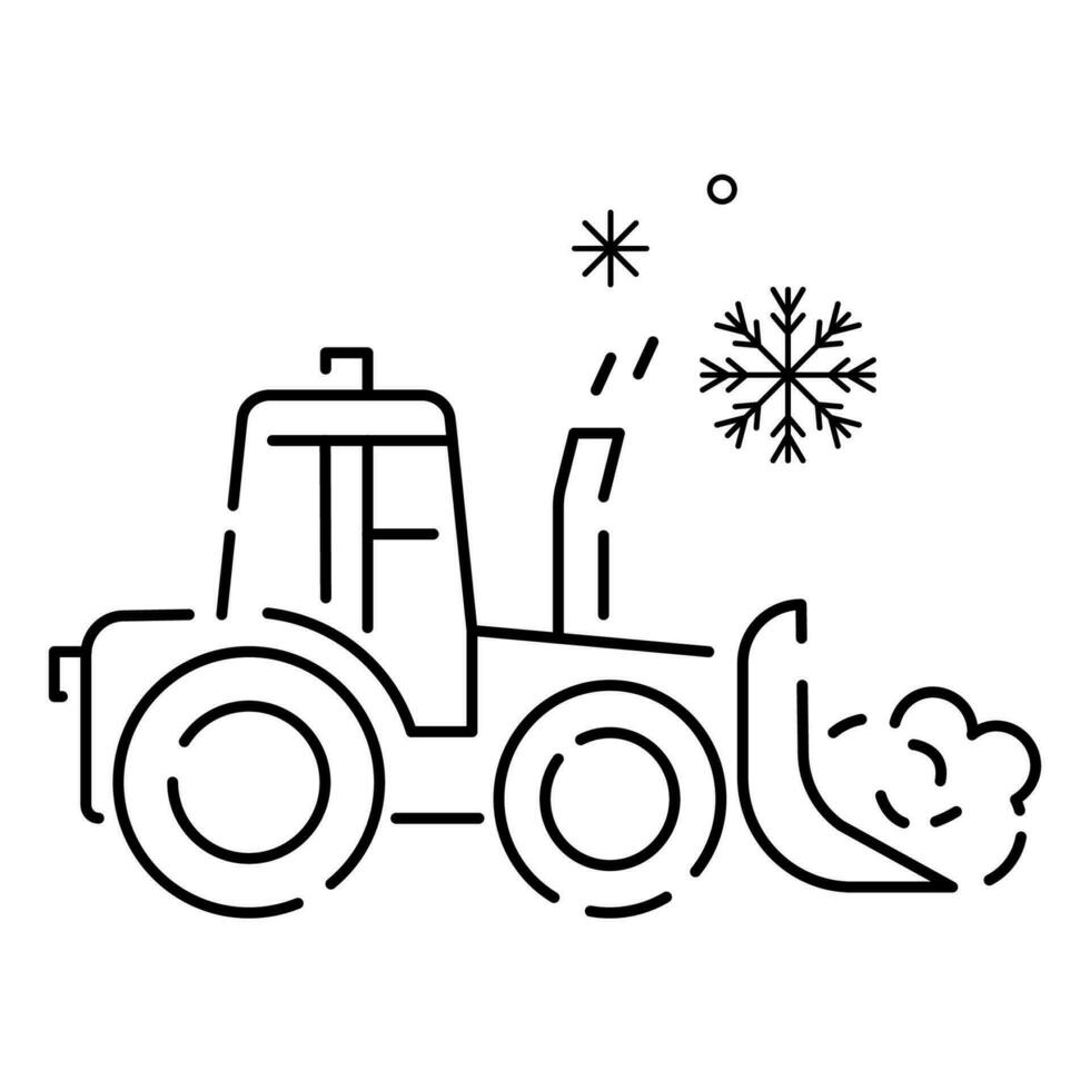 Schnee Entfernung Winter Jahreszeit Bedienung linear Symbole. Weihnachten. besetzt Reifen zum Wagen. anpassbar dünn Linie Kontur Symbole. Traktor. vektor