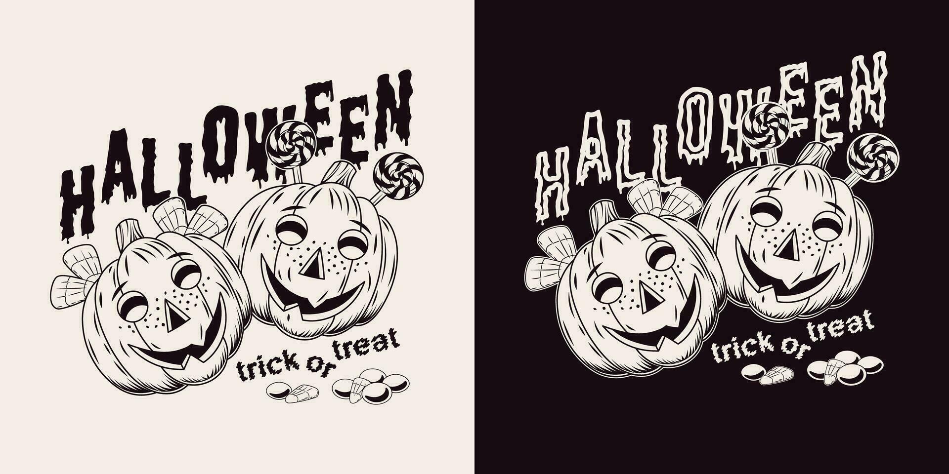 Halloween Etikette mit Süssigkeit, Kürbisse mögen Kinder vektor