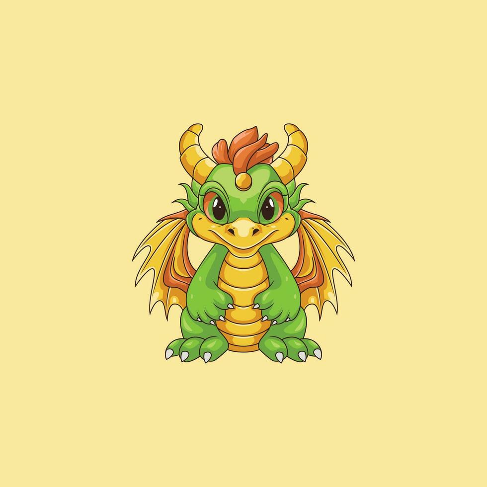 illustration gyllene grön drake logotyp design karaktär. vektor