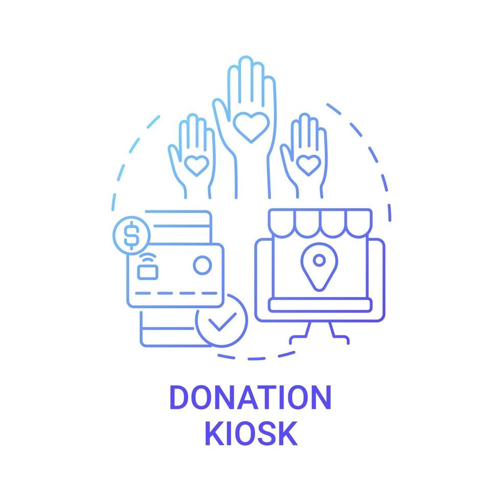 donation kiosk koncept ikon. insamling händelse abstrakt idé tunn linje illustration. optimera ge belopp. öka givarengagemanget. kreditkort accepteras. vektor isolerad kontur färg ritning