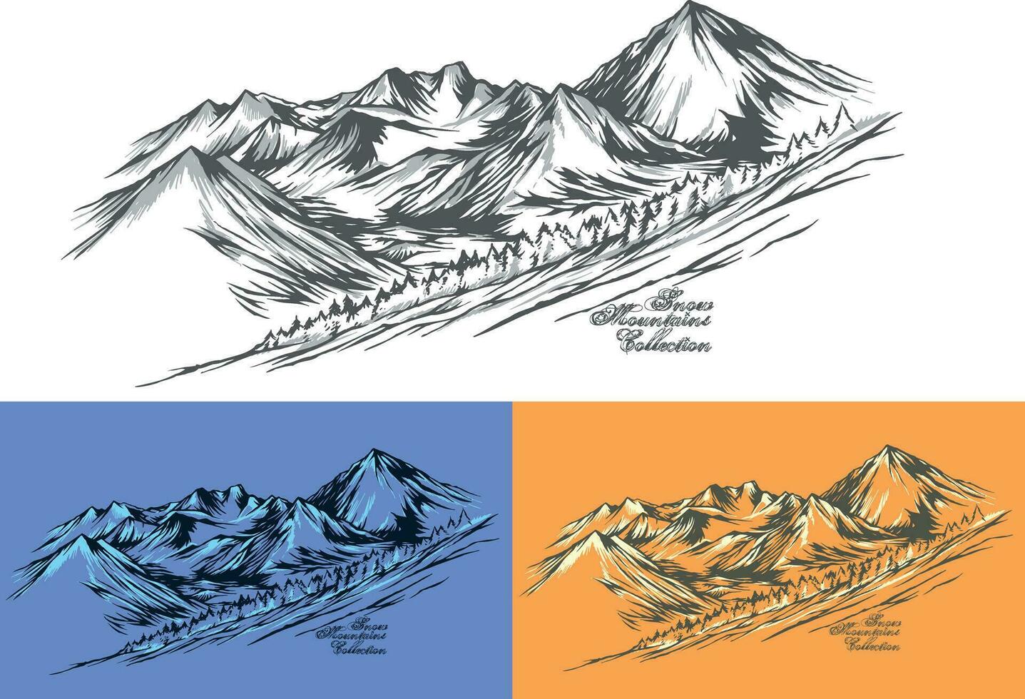 vektor färgrik illustration av snöig berg.