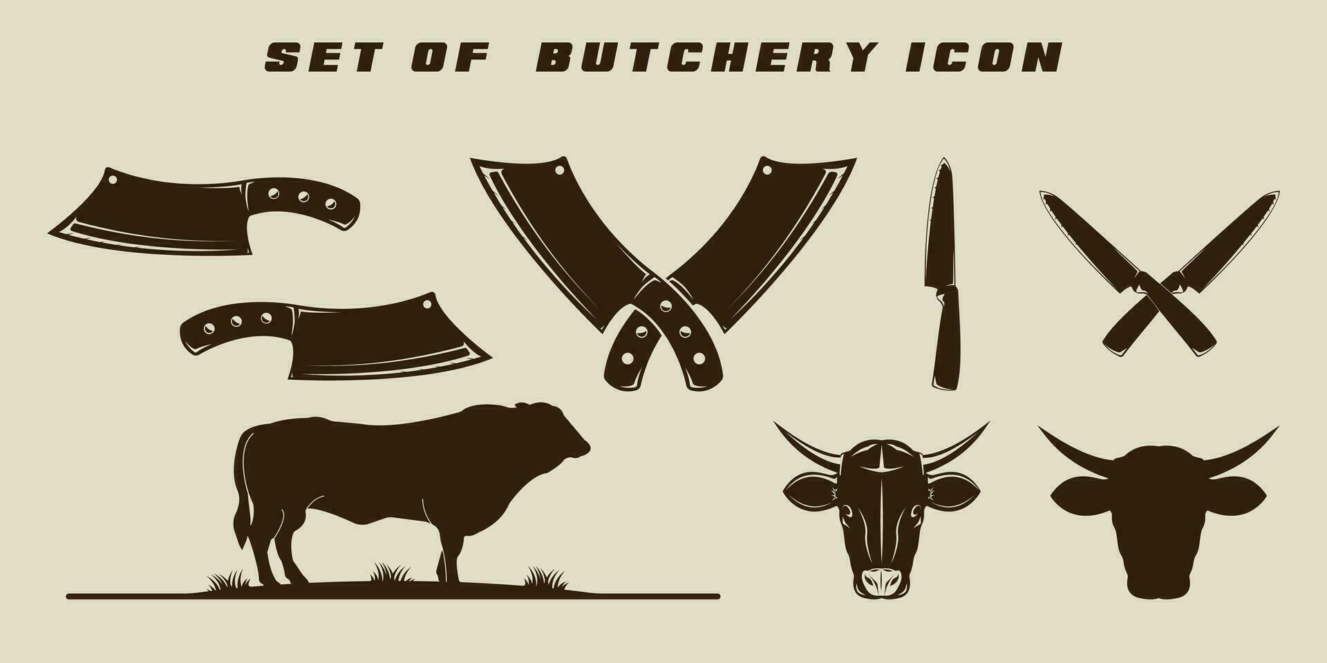uppsättning av isolerat butchery ikon vektor illustration mall grafisk design. bunt samling och olika kniv ko buffel korsade kniv begrepp för bruka ranch företag