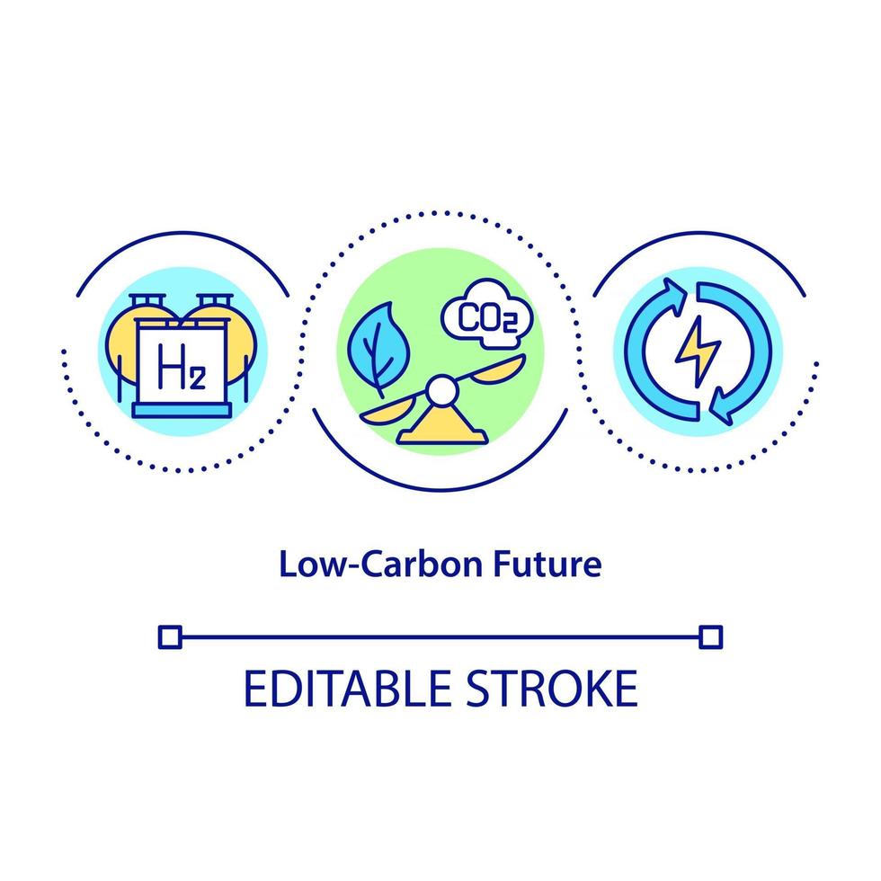 framtida koncept ikon med låga koldioxidutsläpp. skydda naturen. förebyggande av klimatförändringar. grön energikälla abstrakt idé tunn linje illustration. vektor isolerad kontur färg ritning. redigerbar stroke