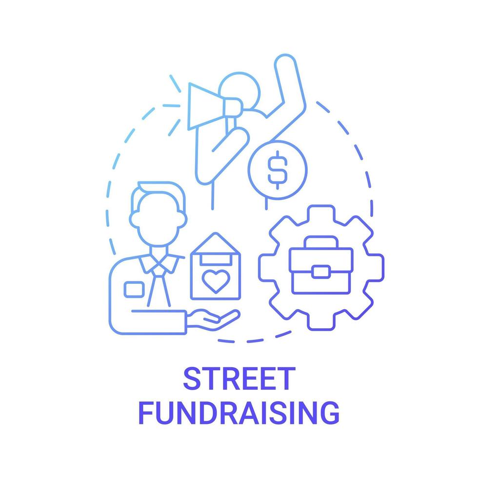 street fundraising koncept ikon. välgörenhetshändelse abstrakt idé tunn linje illustration. samla in pengar för välgörenhet. fånga folk uppmärksamhet. ansikte mot ansikte. vektor isolerad kontur färg ritning