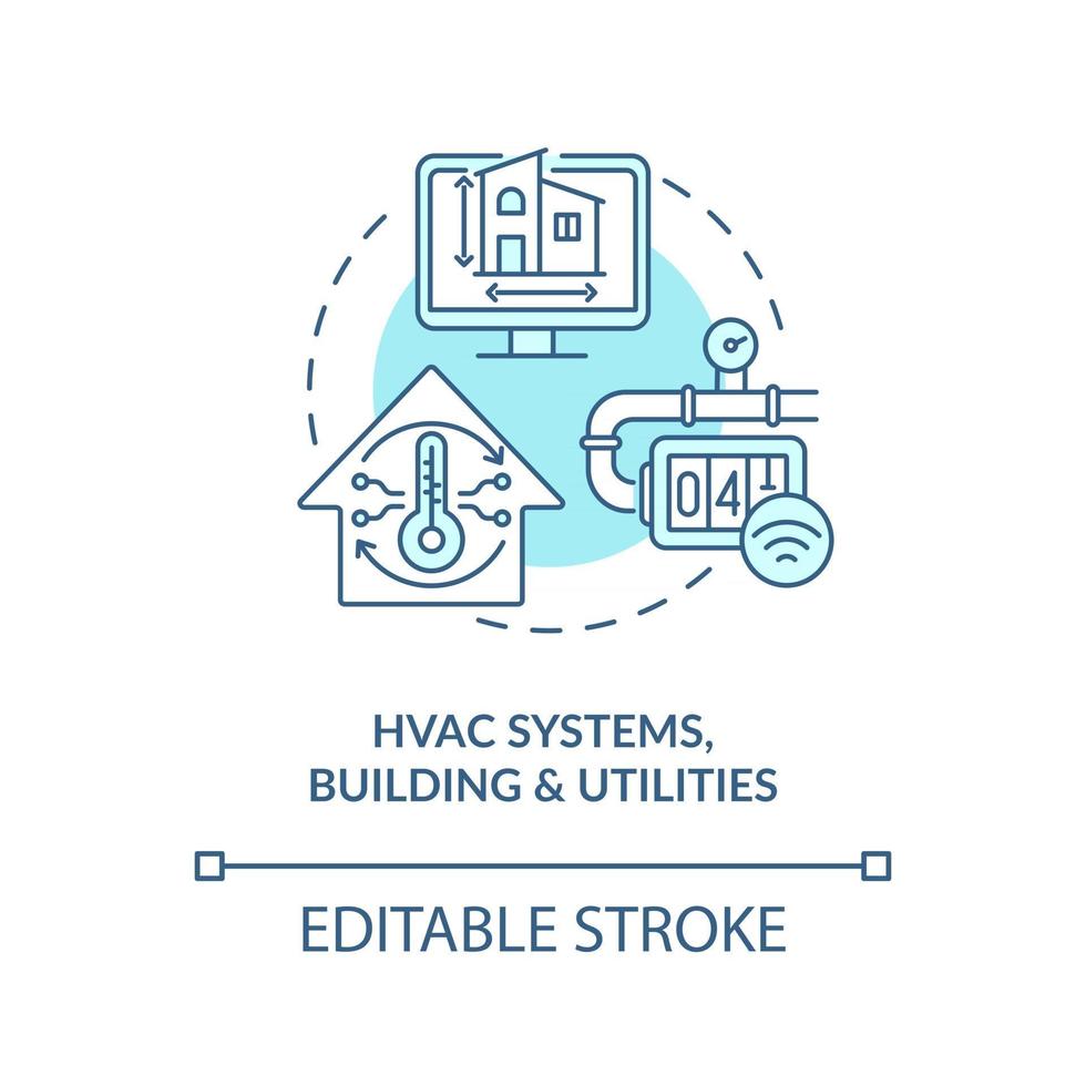 hvac system byggnader och verktyg koncept ikon. digital tvillingapplikationsindustri. modern teknik abstrakt idé tunn linje illustration. vektor isolerad kontur färg ritning. redigerbar stroke