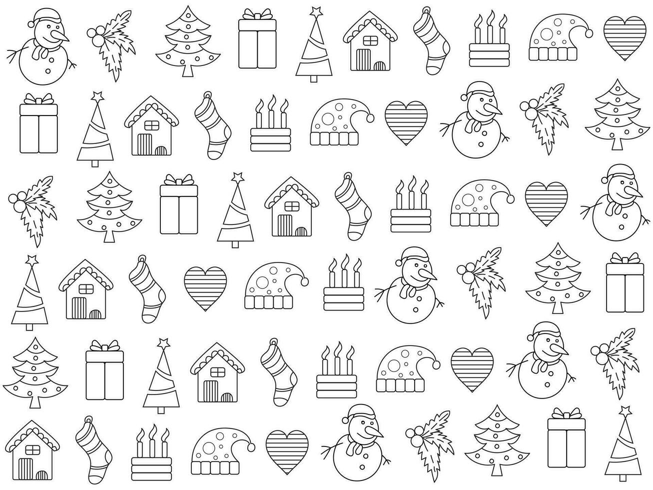 Weihnachten Symbol einstellen mit Schneeflocken, Hüte, Stern, Weihnachten Baum, Bälle, orange, Socke, Geschenk, trinken und Girlanden. Vektor Symbole zum Geschäft und Ferien