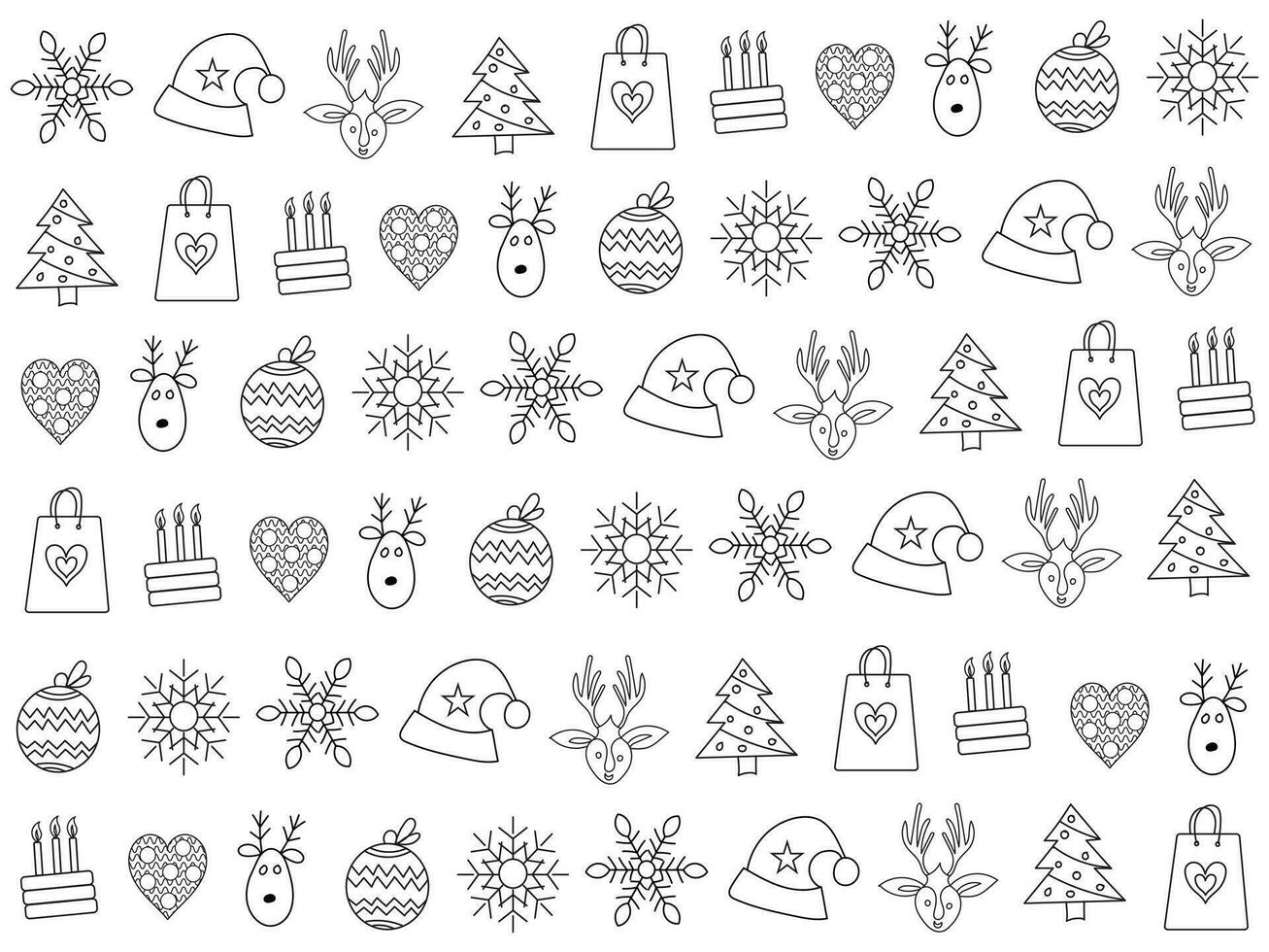 Weihnachten Symbol einstellen mit Schneeflocken, Hüte, Stern, Weihnachten Baum, Bälle, orange, Socke, Geschenk, trinken und Girlanden. Vektor Symbole zum Geschäft und Ferien