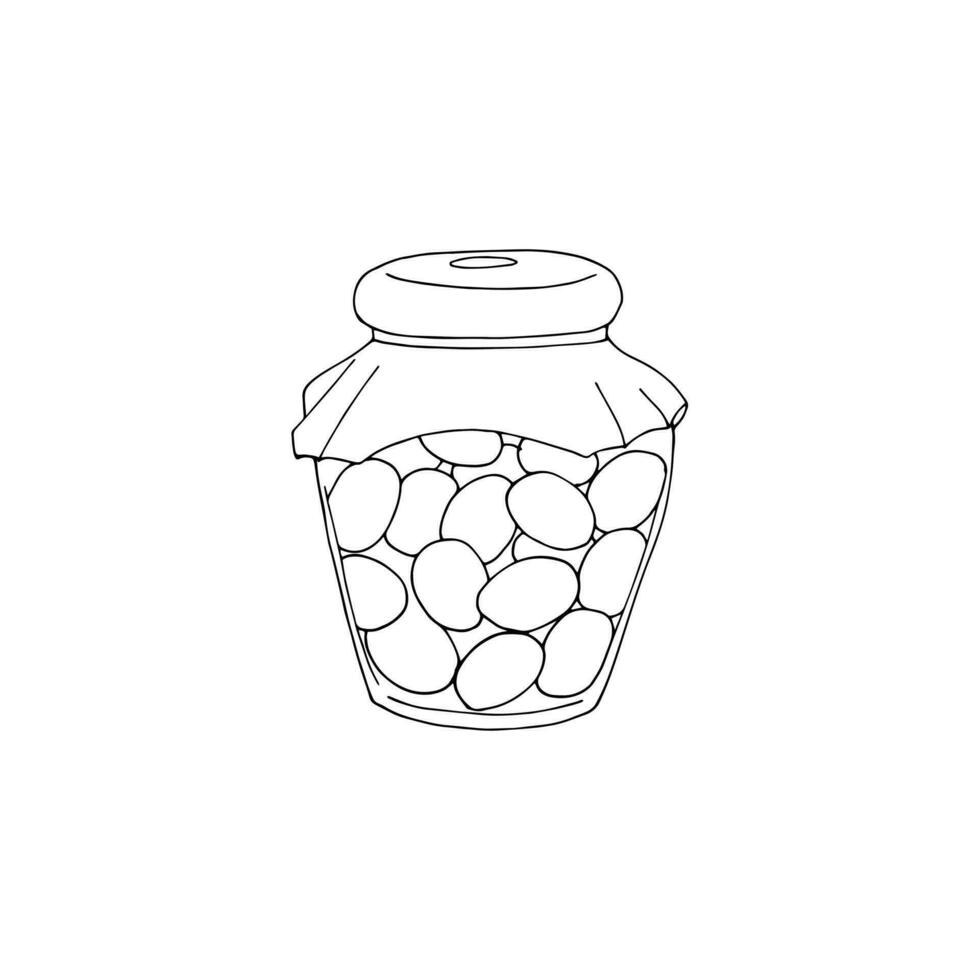ritad för hand oliver i saltvatten. oliver i en burk. isolerat mat illustration på en vit bakgrund vektor