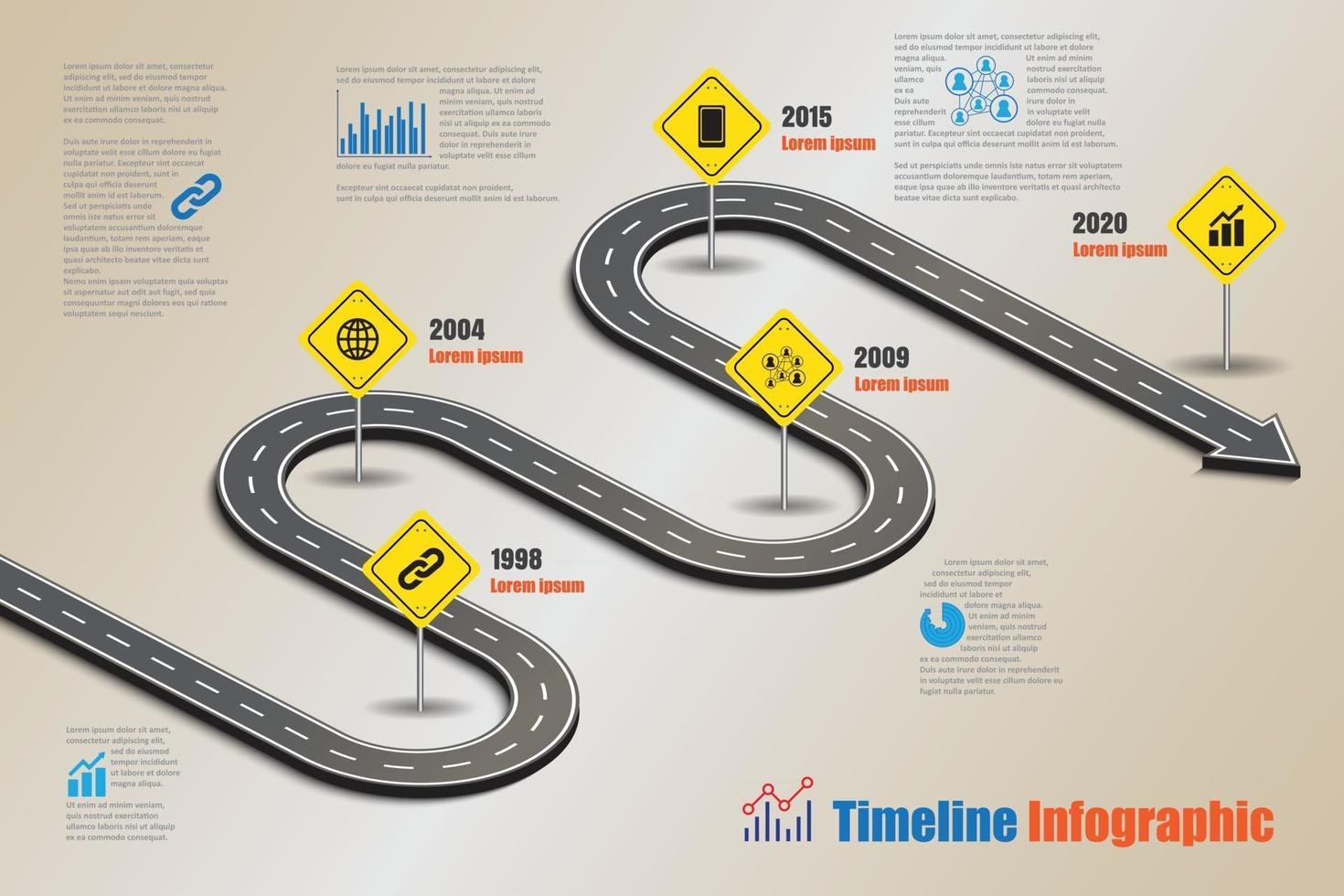 Business-Roadmap-Timeline-Infografik-Vorlage mit Straßenschild für abstrakte Meilensteine, moderne Diagrammprozesstechnologie, digitale Marketingdaten-Präsentationsdiagramm-Vektorillustration vektor