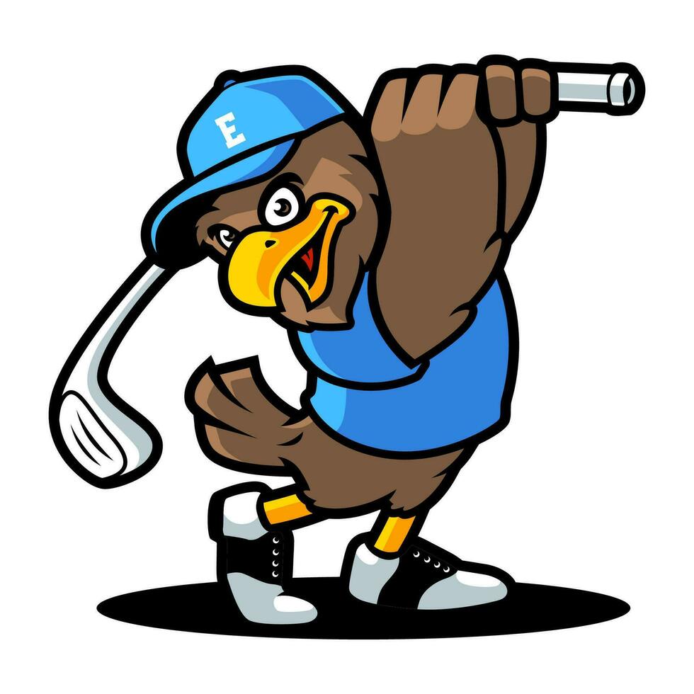 Adler Karikatur Charakter spielen Golf vektor