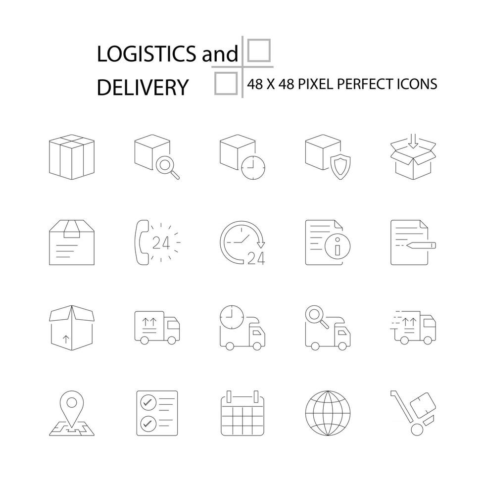 logistik och leverans vektor linje 48x48 pixlar perfekta ikoner, redigerbar stroke.