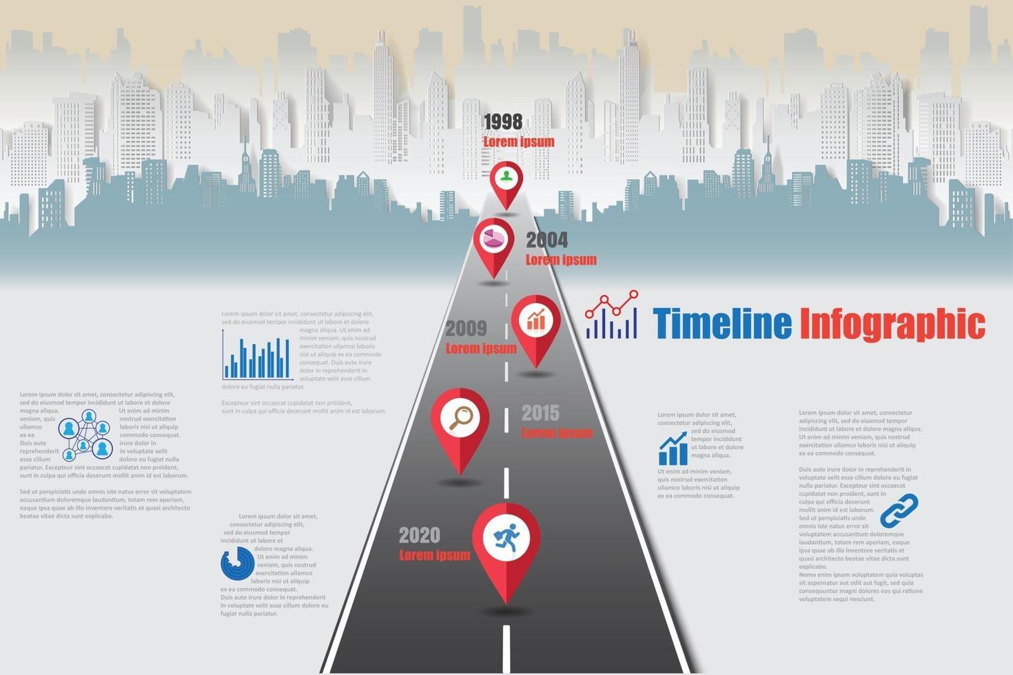 Business Roadmap Timeline Infografik Stadt für abstrakte Hintergrundvorlage Meilenstein Element moderne Diagramm Prozesstechnologie digitale Marketingdaten Präsentation Diagramm Vektor-Illustration entworfen vektor