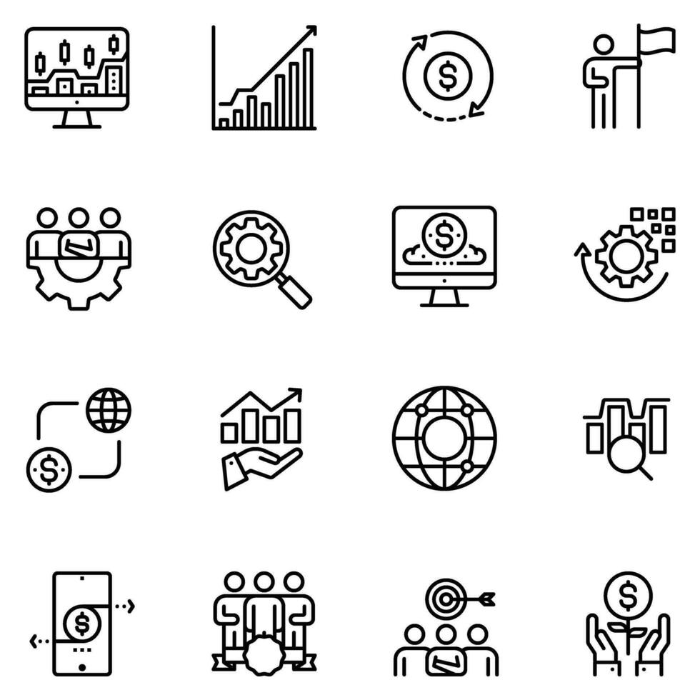 finansiell teknologi ikon, människor, lagarbete, grupp, affärsman och chef ikoner, vektor linje ikon,