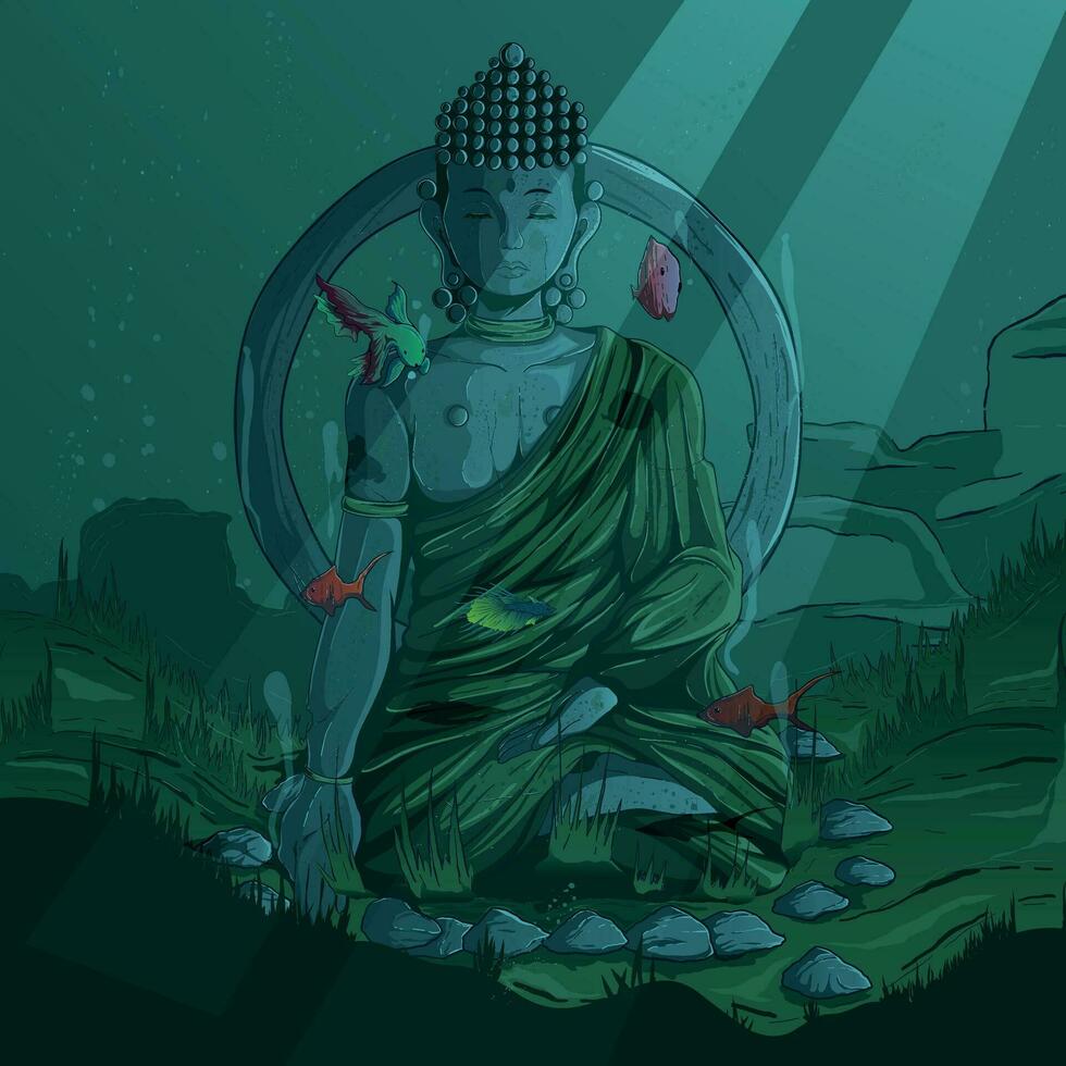 Buddha Statue unter Wasser Vektor Illustration