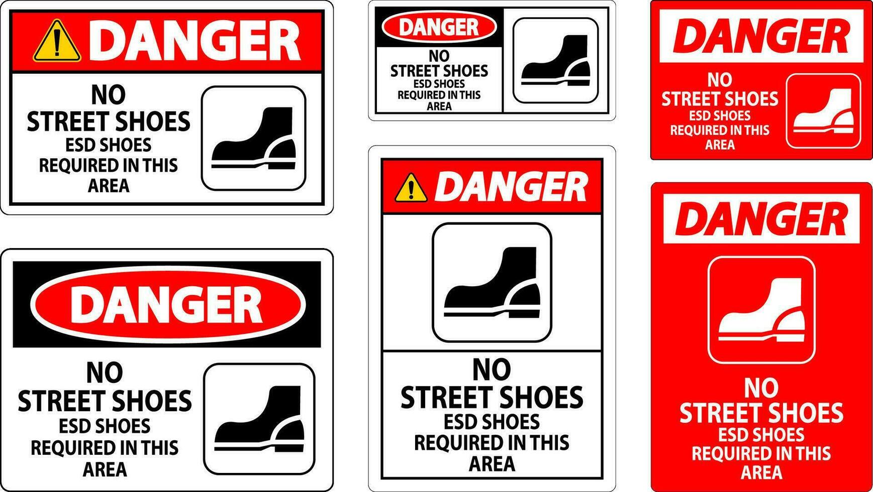 Achtung Zeichen Nein Straße Schuhe, esd Schuhe erforderlich im diese Bereich vektor